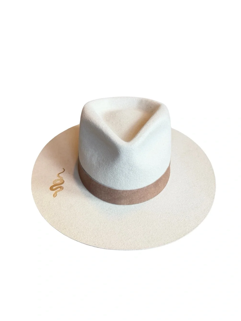Gigi Pip Miller Fedora Hat Ivory Custom Gold Snake Graphic Luxury Size 61 XL